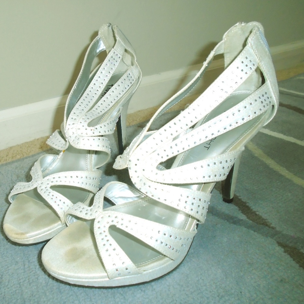 White bedazzled heels